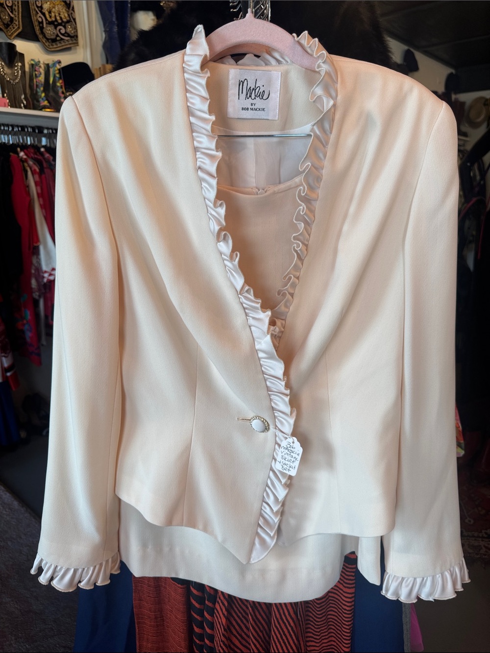 Vintage Bob Mackie Cream Ruffle Trim Women's Blazer & Skirt Set